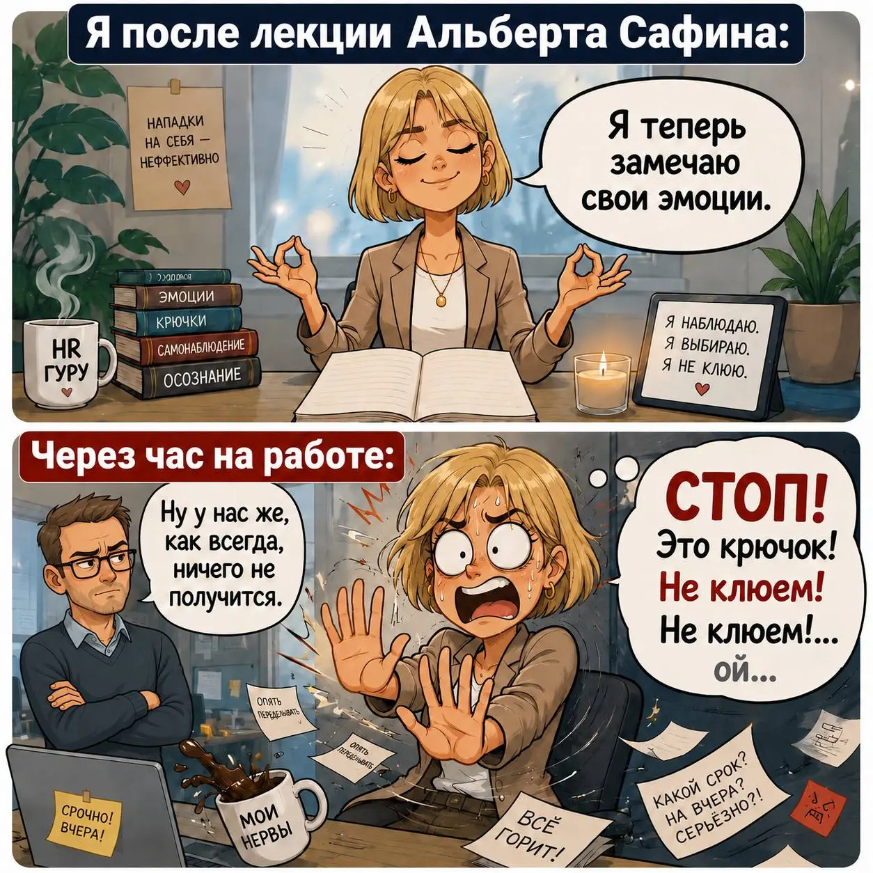 На какой крючок вы клюёте?
После встречи с Альбертом Сафиным я не стала составлять аккуратный конспект из 15 инструментов. Такие конспекты обычно «тухнут»
Хочу рассказать про два из них | Сетка — социальная сеть от hh.ru