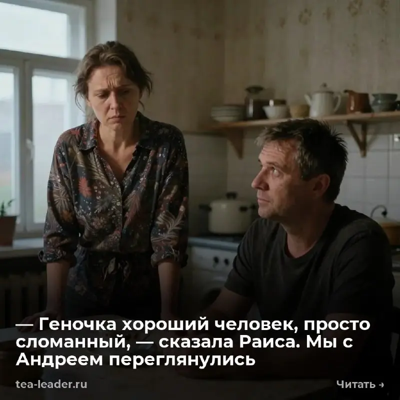 — Геночка хороший человек, просто сломанный, — сказала Раиса. Мы с Андреем переглянулись
— Геночка хороший человек, — сказала Раиса, ставя чашку на наш стол. — Просто сломанный | Сетка — социальная сеть от hh.ru