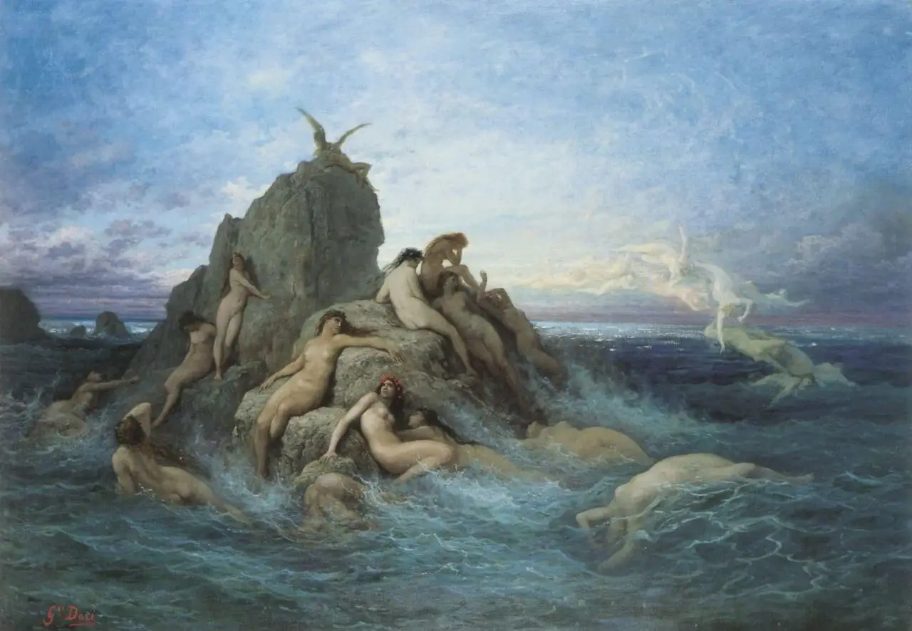 #картинадня
Поль Гюстав Доре “Океаниды (морские наяды)”, 1869
Полотно изображает океанид, морских нимф из древнегреческой мифологии. Согласно Гесиоду, их было три тысячи | Сетка — социальная сеть от hh.ru