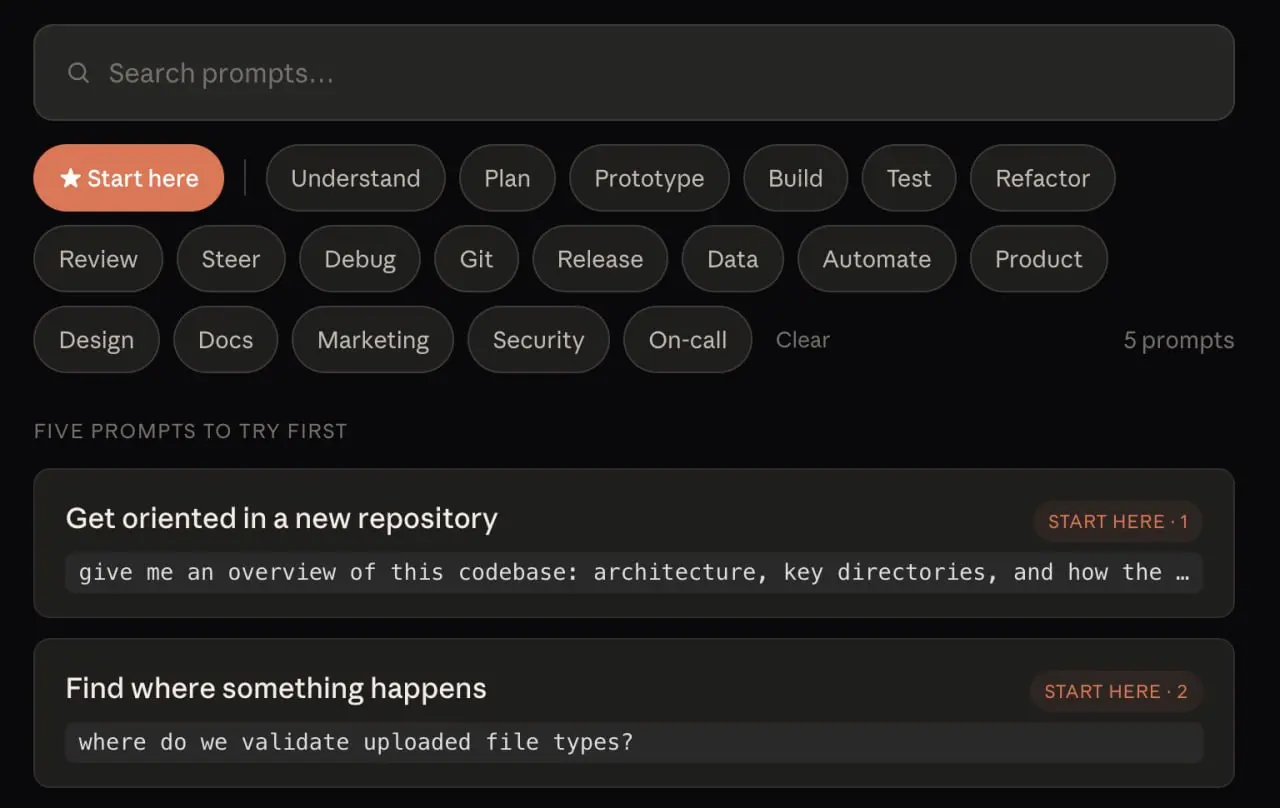 Anthropic выпустила новую библиотеку подсказок для Claude Code прямо в документации 😱
Пока что там 52 подсказки, сгруппированные по типам с объяснениями, почему и как это работает.
Забираем — здесь. | Сетка — социальная сеть от hh.ru