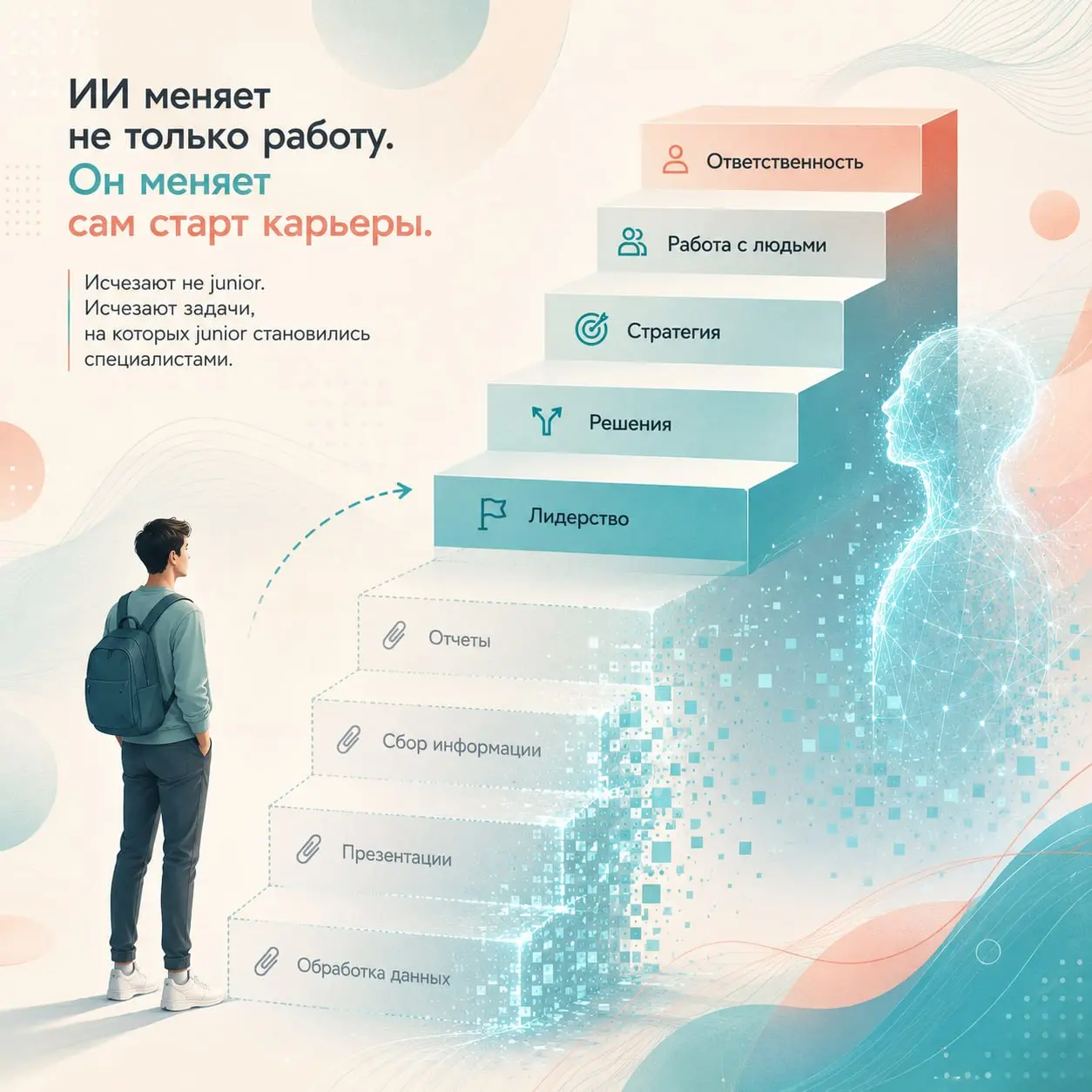 ИИ меняет не только профессии. Он меняет само понятие junior
Когда говорят о влиянии ИИ на рынок труда, чаще всего обсуждают две темы: исчезновение профессий и появление новых | Сетка — социальная сеть от hh.ru