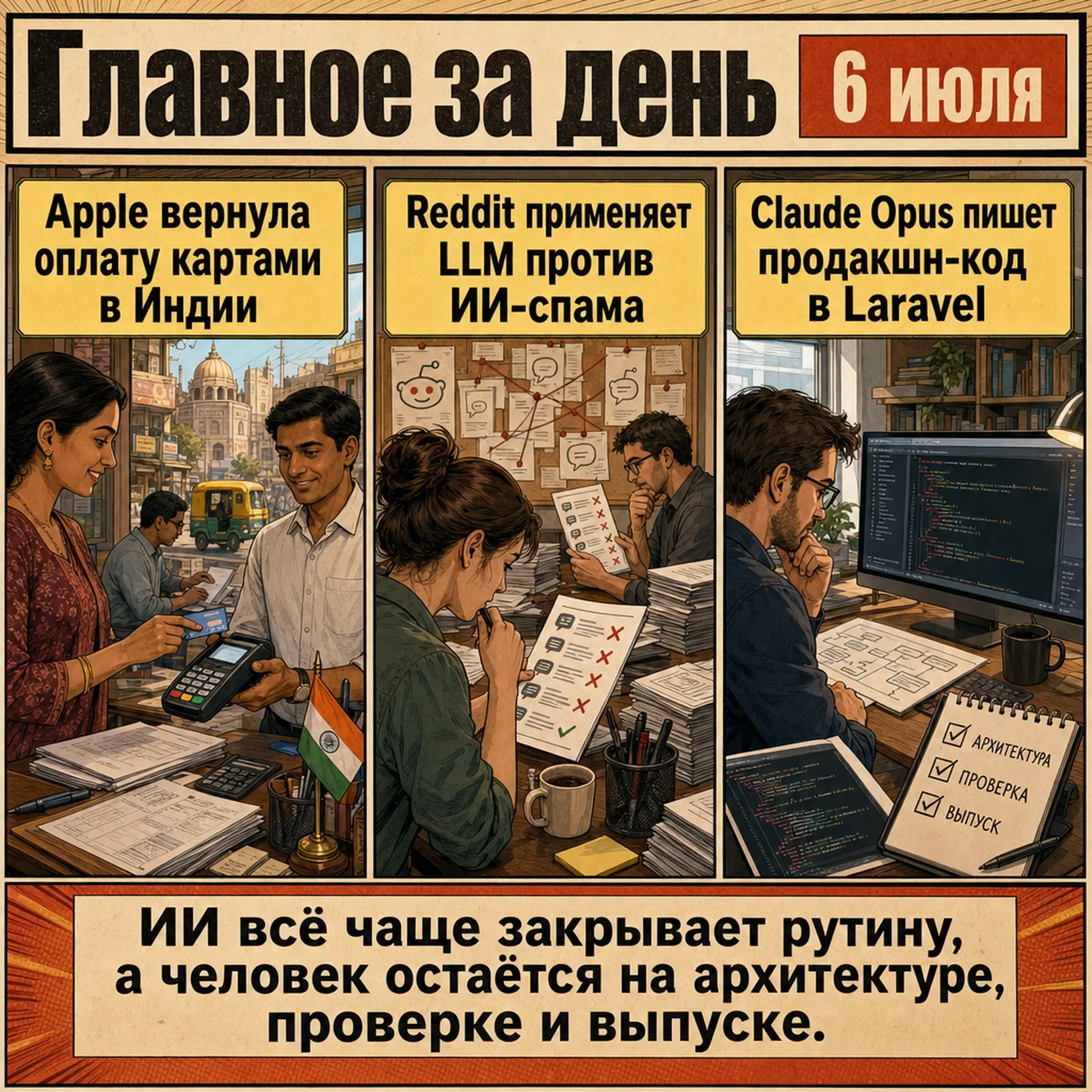 Главное за день: Apple в Индии, Reddit против ИИ-спама и Claude в проде
В дайджесте: Apple вернула оплату картами для покупок в Apple Account в Индии после четырёхлетнего перерыва; Reddit использует L... | Сетка — социальная сеть от hh.ru