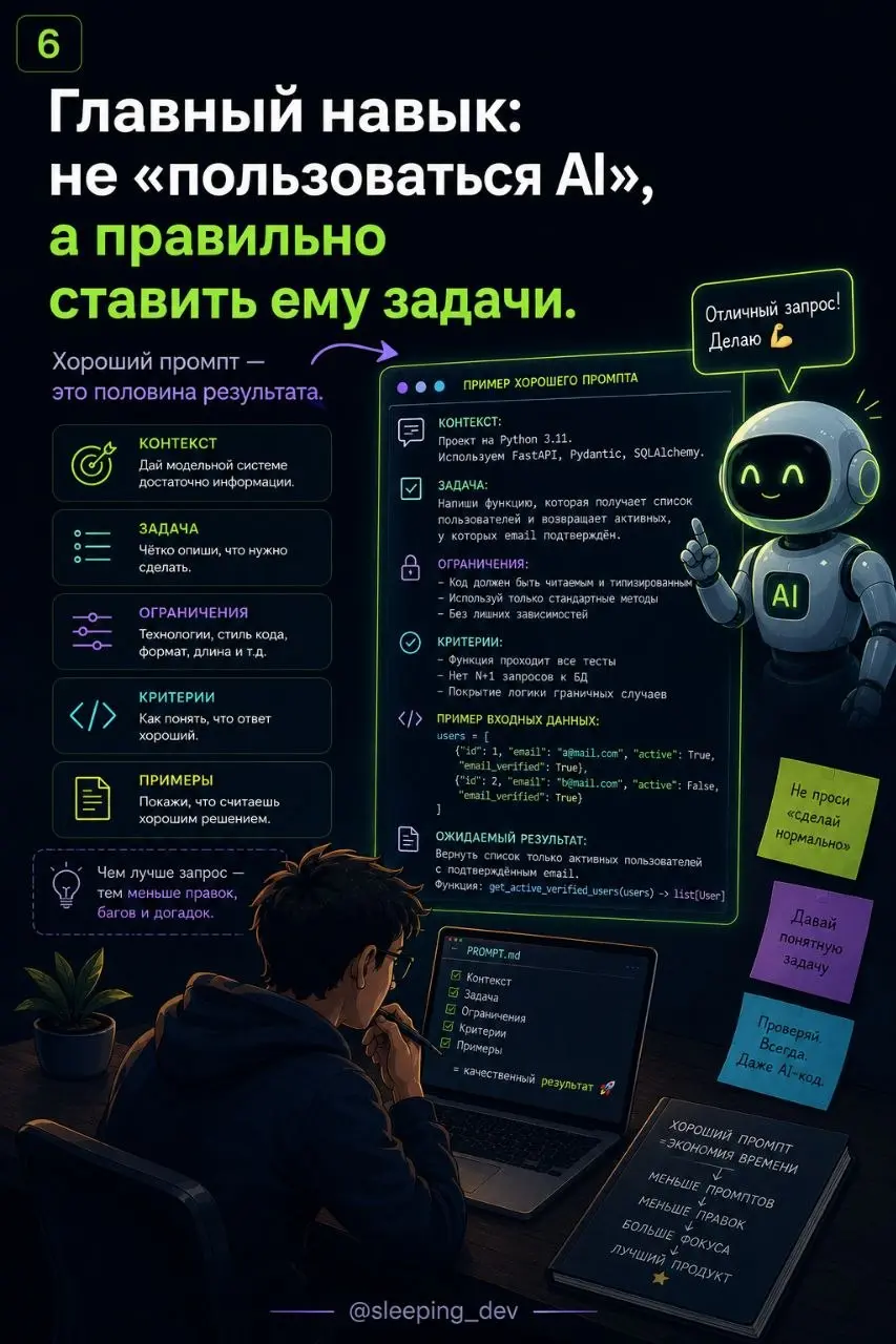 AI делает разработчика быстрее.
Но вместе со скоростью он добавляет новую ответственность: управлять тем, что ты просишь у модели, и отвечать за то, что потом попадёт в продукт | Сетка — социальная сеть от hh.ru