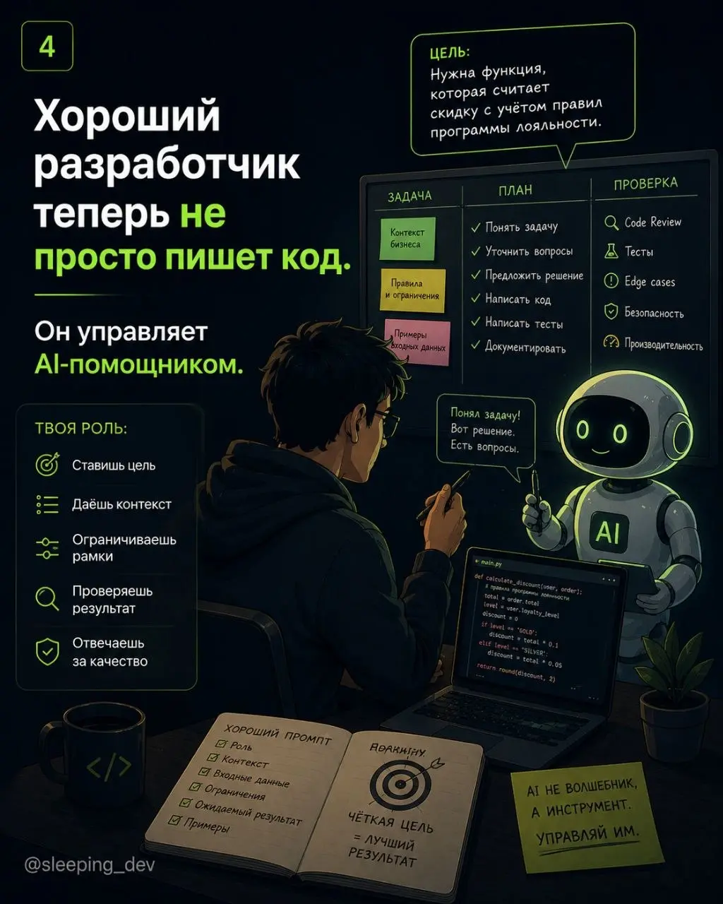 AI делает разработчика быстрее.
Но вместе со скоростью он добавляет новую ответственность: управлять тем, что ты просишь у модели, и отвечать за то, что потом попадёт в продукт | Сетка — социальная сеть от hh.ru