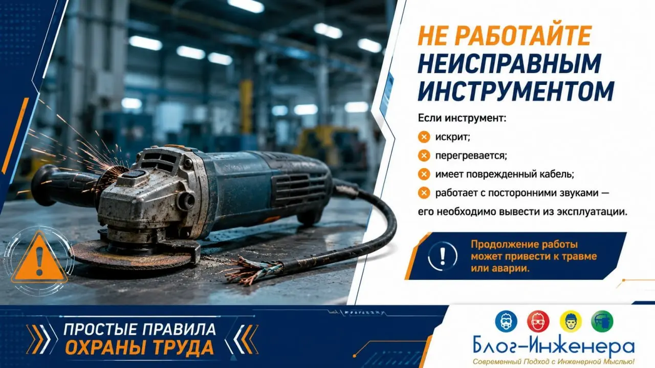 📱 Рубрика «Простые правила»: не работайте неисправным инструментом
«Да ещё немного поработает…» — именно с этой фразы начинается множество производственных травм | Сетка — социальная сеть от hh.ru