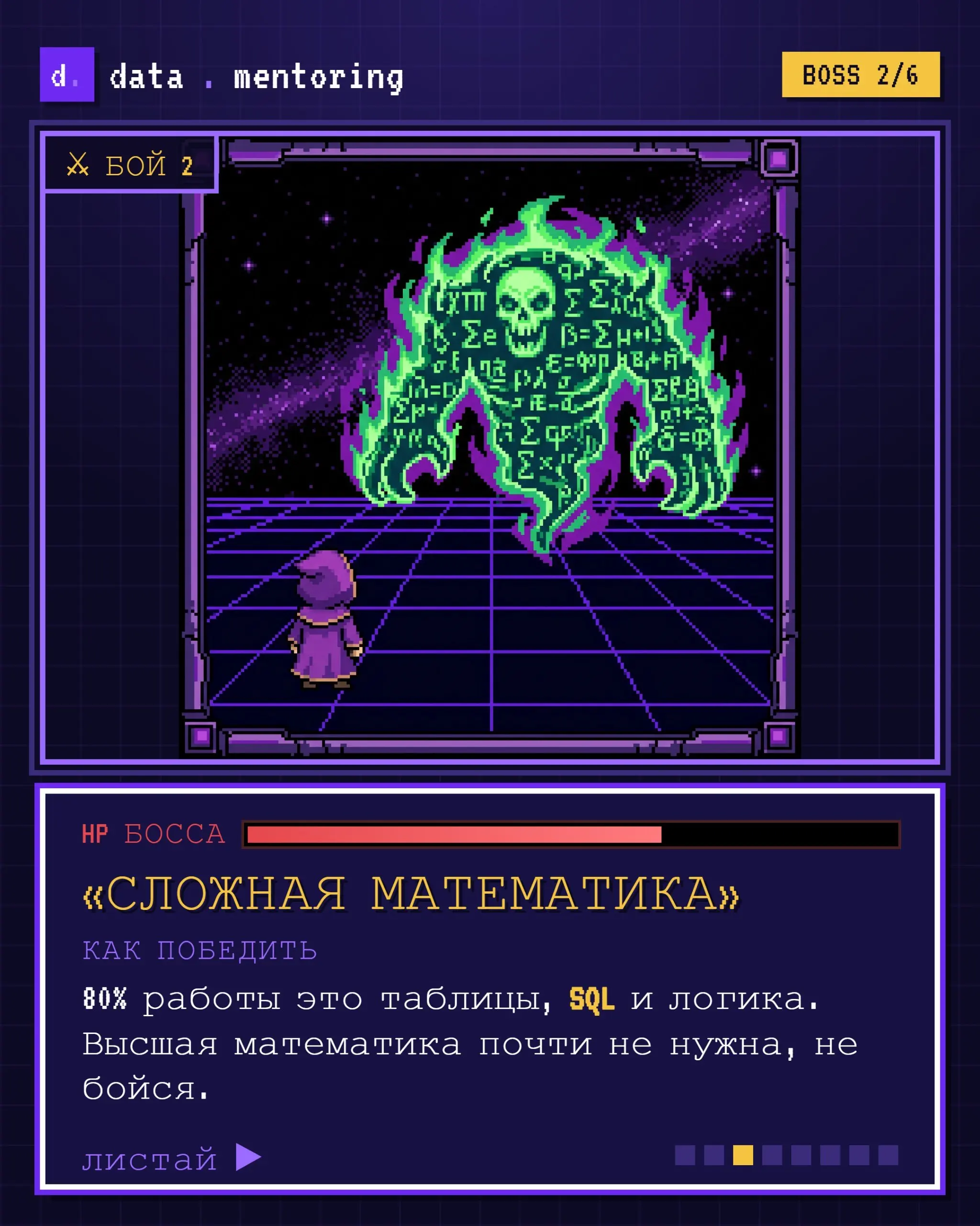 Путь в аналитику похож на игру 🎮
Ты вроде и хочешь начать: статьи читаешь, курс присмотрел, ролики смотришь. А на каждом шаге вылезает свой босс и бьёт по мотивации | Сетка — социальная сеть от hh.ru