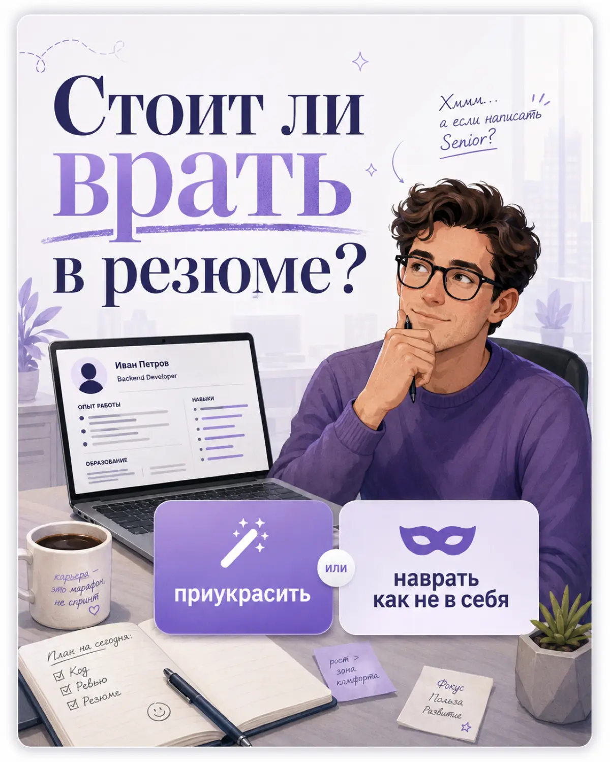 Стоит ли врать в резюме? 😅 | Сетка — социальная сеть от hh.ru