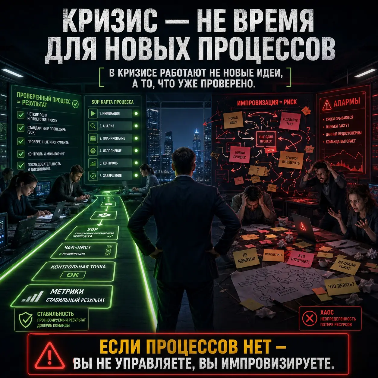 Кризис — это не время для новых процессов. Это время для чёткого следования тем, которые уже работают. Если их нет — вы не управляете, вы импровизируете | Сетка — социальная сеть от hh.ru