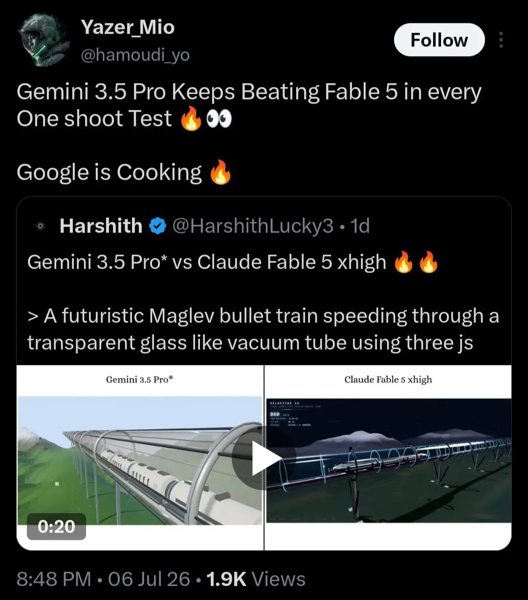 Если утечки правдивы, то с выходом Gemini 3.5 Pro мир разработки измениться очень сильно. На картинке намеки, сравнивают с Fable 5. Мы всем офисом ждем :) т.к. у ребят аккаунты Google AI Pro | Сетка — социальная сеть от hh.ru