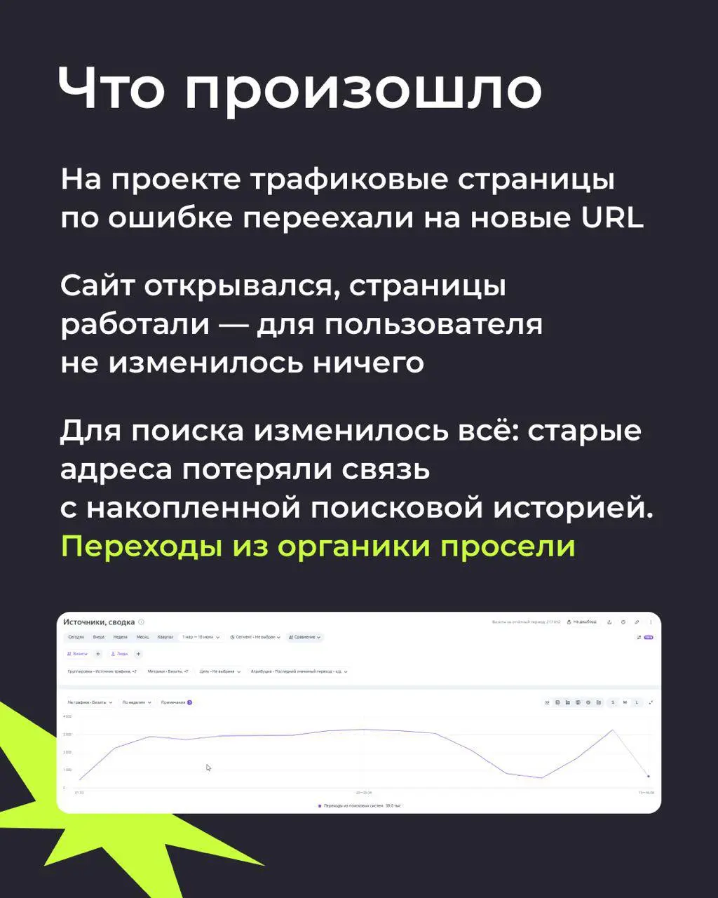 🤫 Сайт выглядел здоровым, а органика уже умирала: почему мы перестали доверять еженедельным SEO-отчетам
Продолжаем#seoразбор | Сетка — социальная сеть от hh.ru