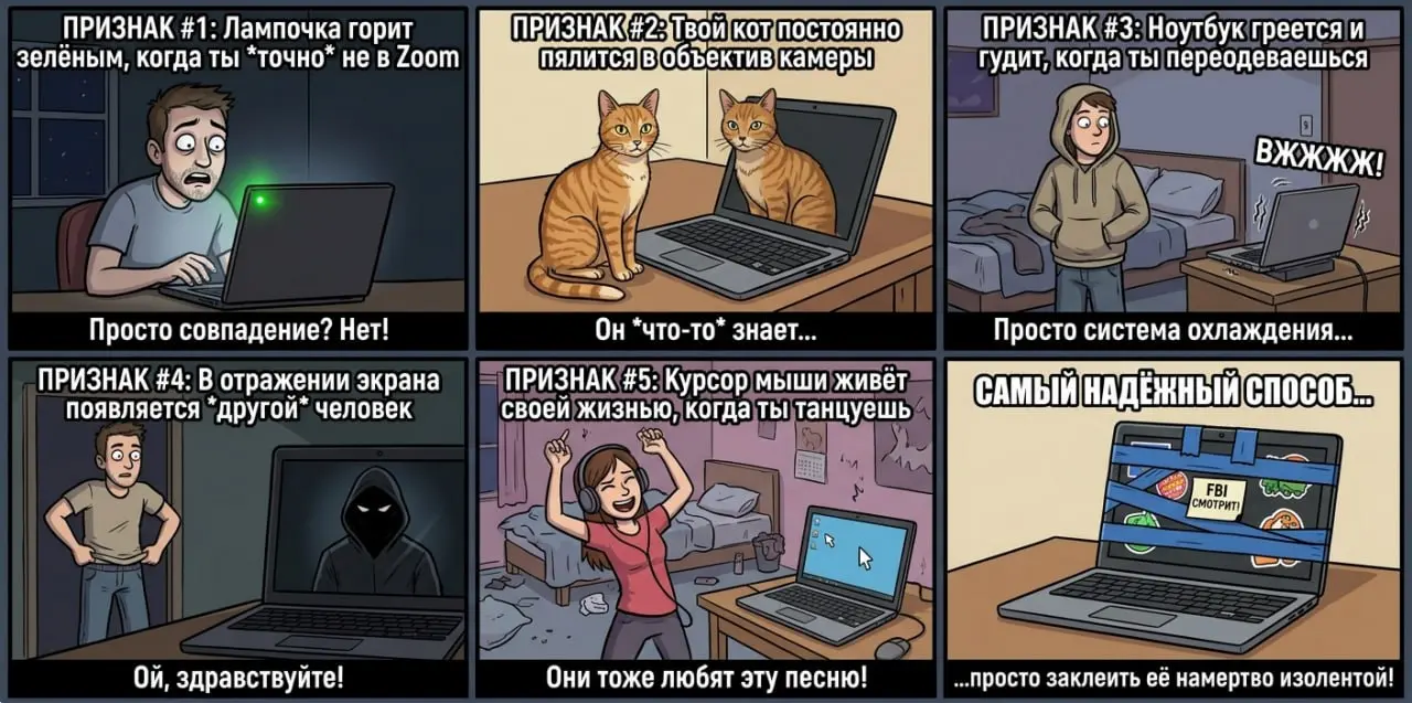 📷 «Как узнать, что за вами следят через камеру ноутбука»
Вы когда-нибудь видели этот странный момент:
Камера на ноутбуке мигнула зелёным индикатором. На секунду. Без причины. Вы ничего не включали | Сетка — социальная сеть от hh.ru