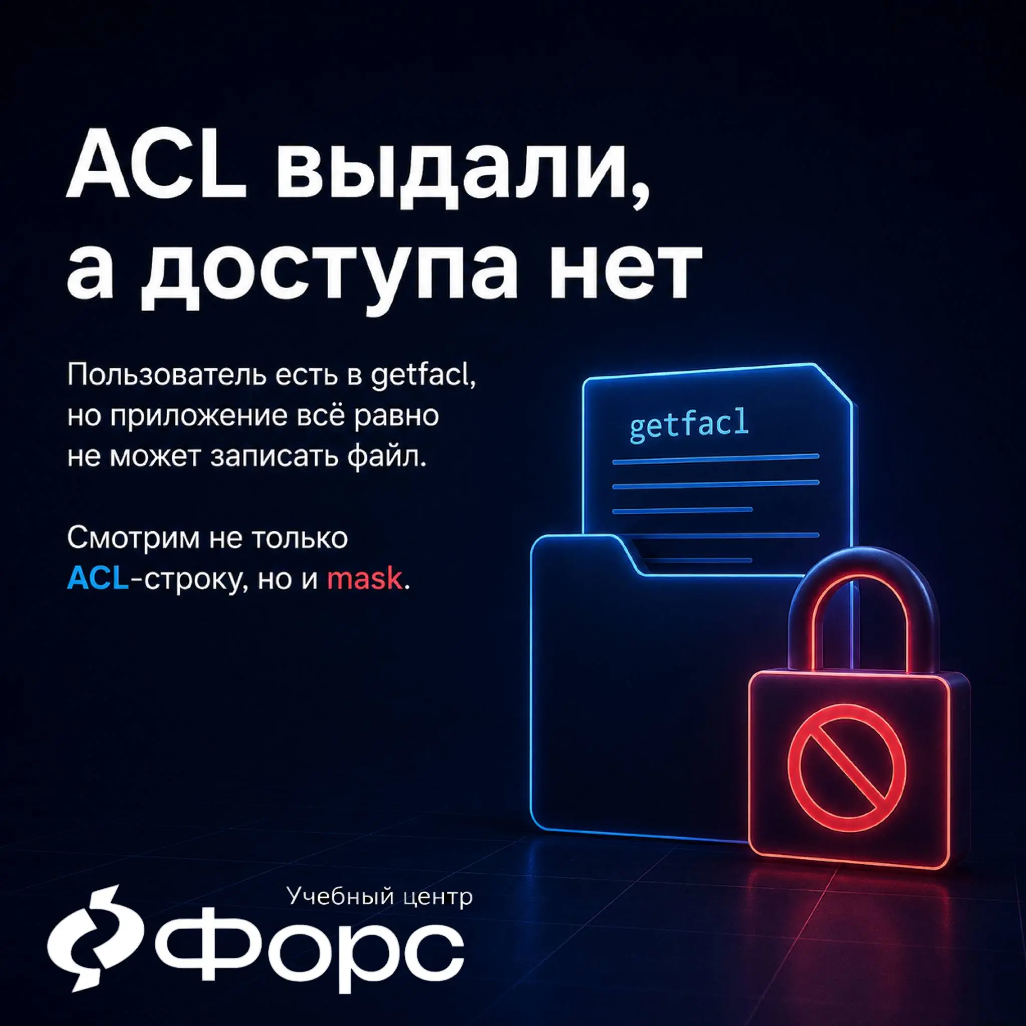 🛠️ ACL выдали, а доступа всё равно нет
Пользователю выдали права через ACL. В getfacl видно:
user:appuser:rwx
Но приложение всё равно не может записать файл.
На первый взгляд кажется: «Права же есть» | Сетка — социальная сеть от hh.ru