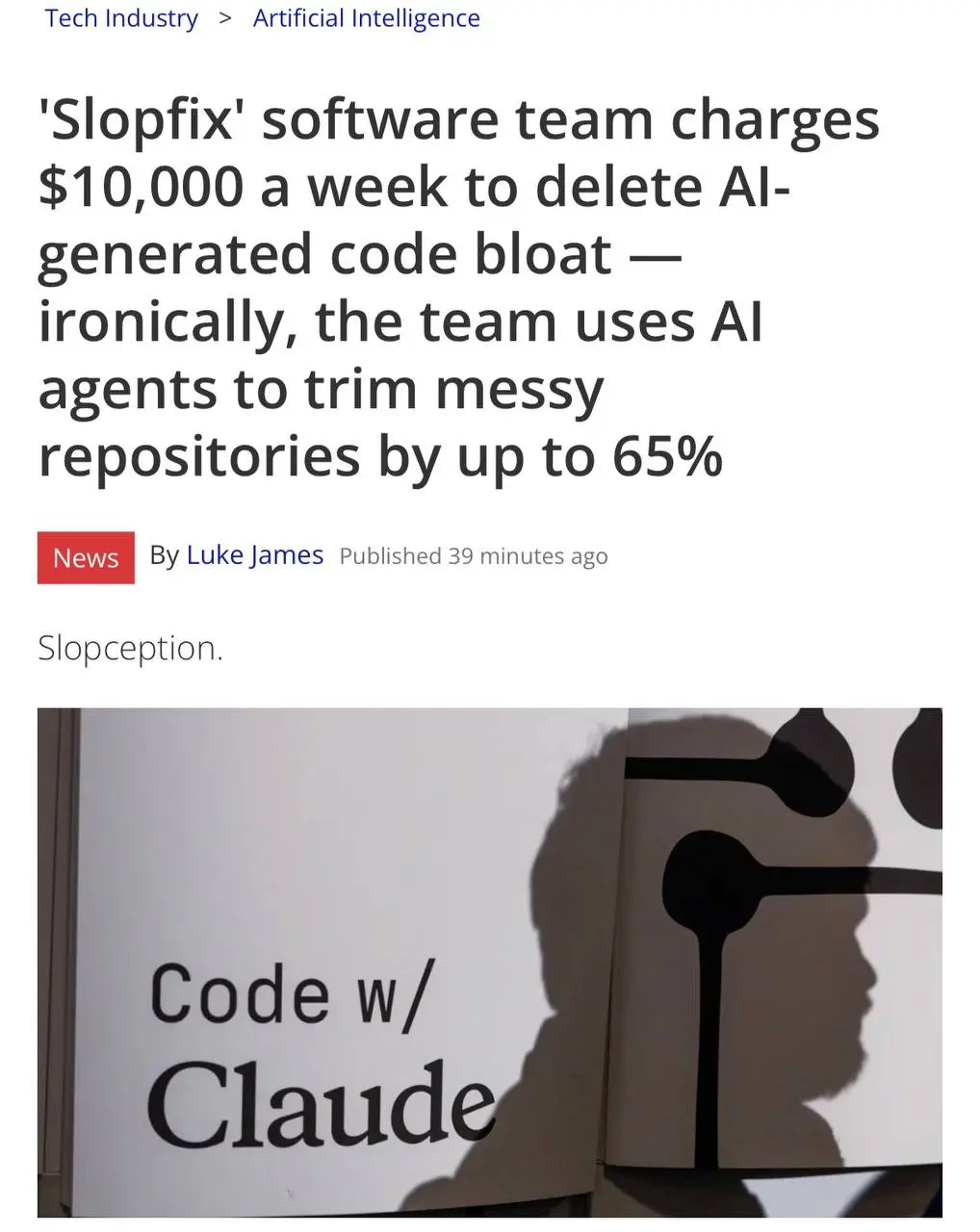 Ор, инженеры из GitHub основали Slopfix — за $10 000 и неделю обещают починить ваш вайбкод проект 🤣
Глава инженерного отдела GitHub придумал, как подзаработать вместе с коллегами на вайбкодерах | Сетка — социальная сеть от hh.ru