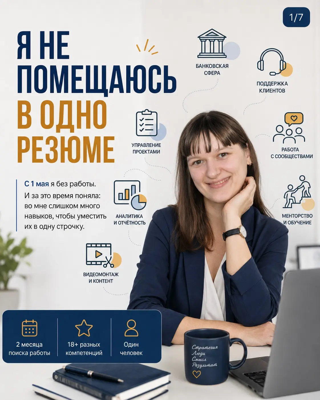 Я с 1 мая безработная. Голова очистилась от постоянного напряжения в корпе и я поняла, что во мне совмещается такое количество навыков, которые сложно упаковать в 1 резюме | Сетка — социальная сеть от hh.ru