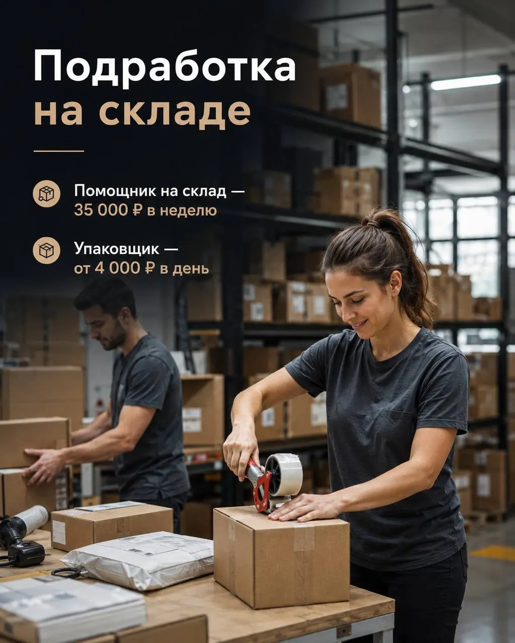 1️⃣ПОМОЩНИК НА СКЛАД,
2️⃣УПАКОВЩИК НА СКЛАД
Прямой работодатель
• Москва
• Логистика
• @rozkate
Полное описание вакансии размещено в Телеграм и Макс. Переходите по ссылке в закрепленном сообщении | Сетка — социальная сеть от hh.ru
