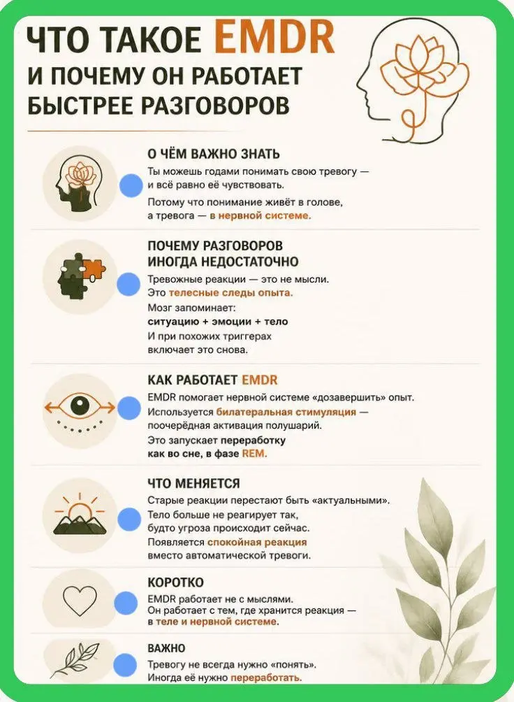 EMDR терапия
Кабинет психологической помощи "Осознание"
очно в Санкт-Петербурге
Онлайн по всему миру
Запись через сообщение
WhatsApp
Telegram
Яндекс мессенджер
8 904 338 17 95 | Сетка — социальная сеть от hh.ru