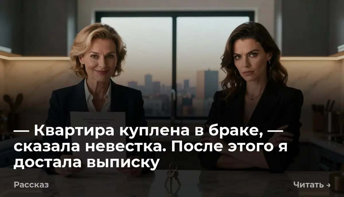 — Квартира куплена в браке, — сказала невестка. После этого я достала выписку
— Я заберу половину, Галина Ивановна. Закон на моей стороне, — Алина бросила связку ключей на кухонный стол | Сетка — социальная сеть от hh.ru