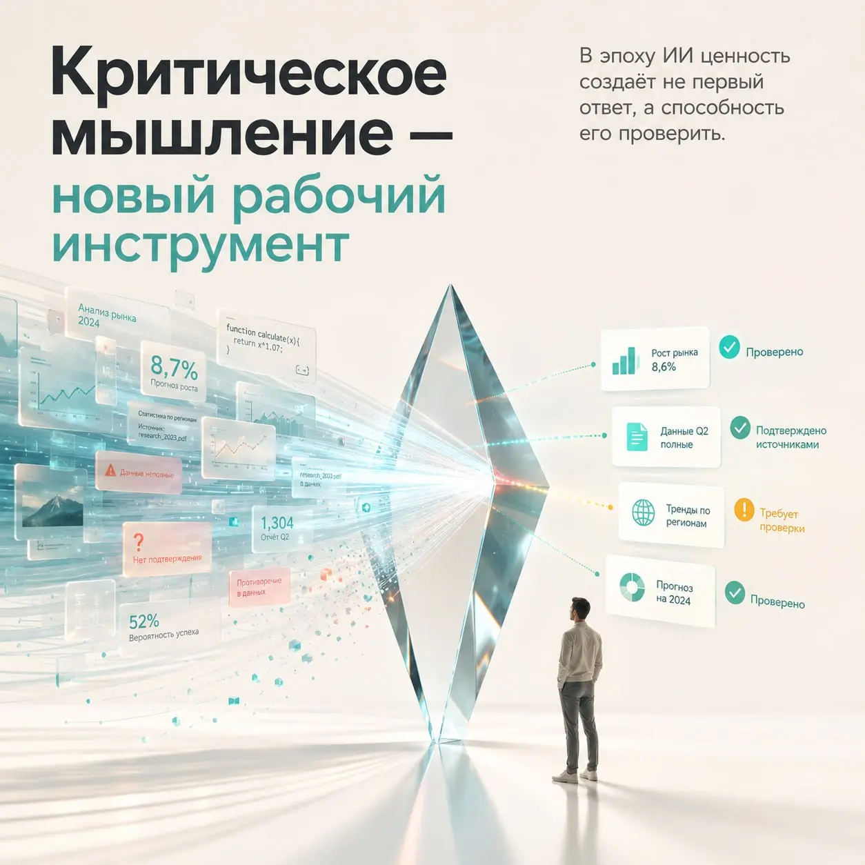 Эпоха ИИ превратила критическое мышление из soft skill в рабочий инструмент
Когда говорят о навыках будущего, чаще всего вспоминают умение работать с ИИ, писать промпты или использовать новые инструме... | Сетка — социальная сеть от hh.ru