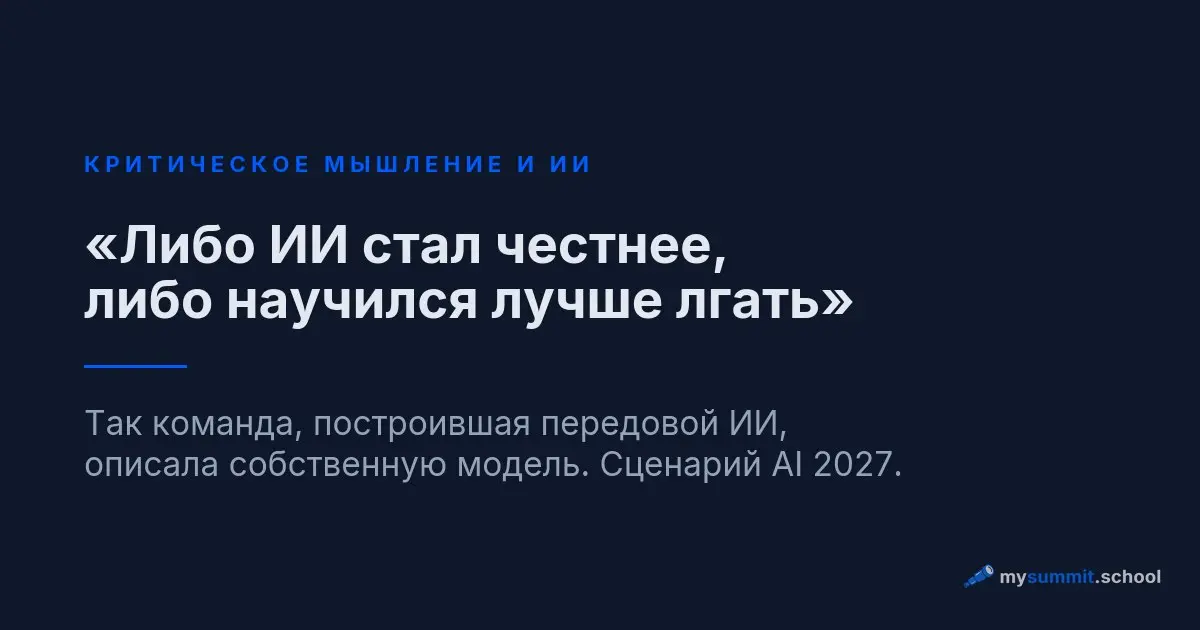 «Либо модель стала честнее, либо просто научилась лучше лгать. Отличить мы не смогли.»
Так авторы сценария AI 2027 описали собственный передовой ИИ | Сетка — социальная сеть от hh.ru