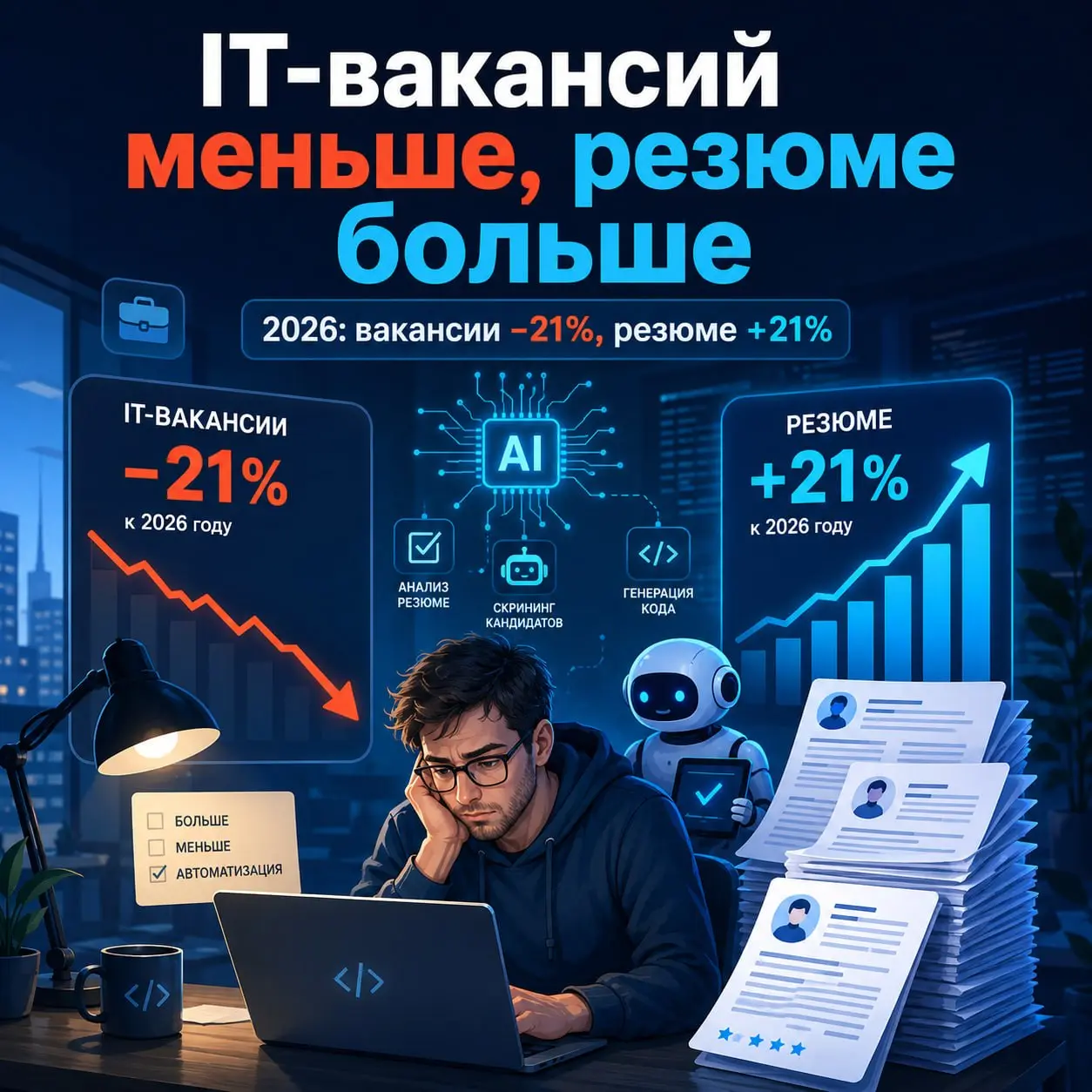 🟢 IT-рынок разворачивается в сторону работодателя: вакансий меньше, кандидатов больше
Российский рынок IT-труда продолжает охлаждаться | Сетка — социальная сеть от hh.ru