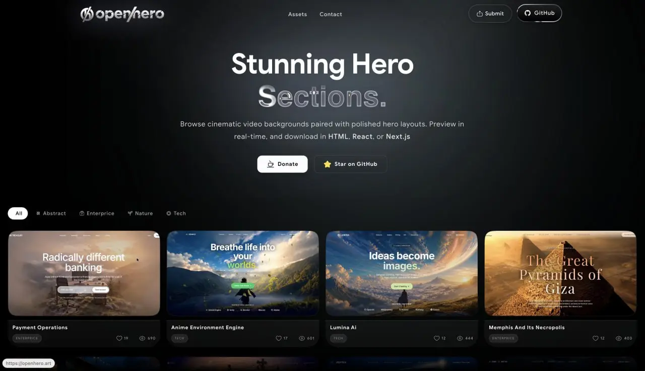 Кто-то хорошенько упоролся и стал собирать кинематографичные Hero
https://openhero.art/ | Сетка — социальная сеть от hh.ru