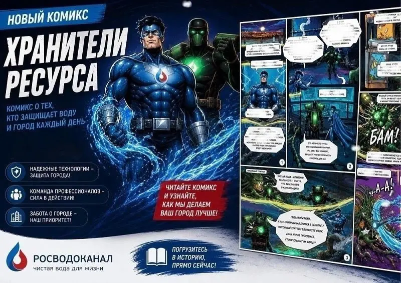 «Росводоканал Томск» выпустил познавательный комикс «Хранители ресурса»
Специалисты водоканала презентовали просветительский проект «Хранители ресурса», который будет интересен и детям, и взрослым | Сетка — социальная сеть от hh.ru