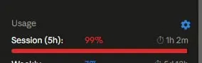 Клод показывает 99% использования контекста — и отключается.
Последний процент недостижим. Просто висит и дразнит | Сетка — социальная сеть от hh.ru