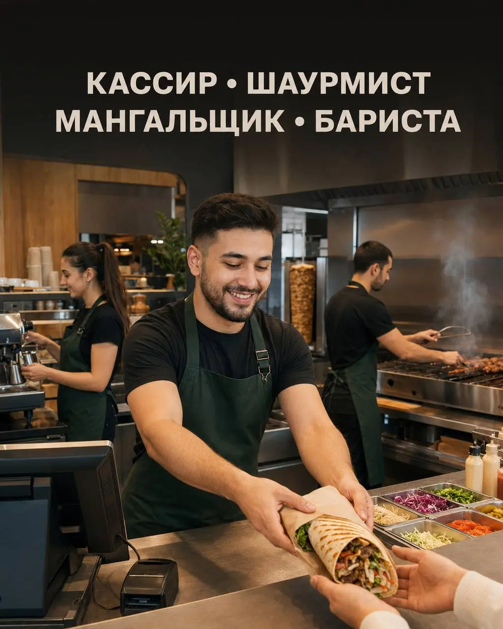 1️⃣КАССИР - 5000₽/смена2️⃣ШАУРМИСТ - 4500₽₽/смена3️⃣МАНГАЛЬЩИК - 5000₽/смена4️⃣БАРИСТА - 4500₽/смена
ресторан быстрого питания
• Москва, Большая Спасская, д. 8, с1А | Таганская площадь, 86/1 стр | Сетка — социальная сеть от hh.ru