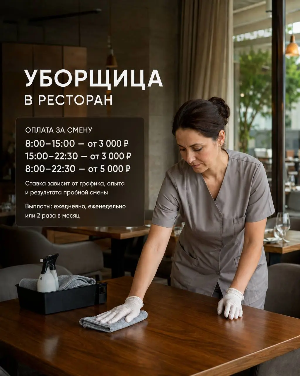 УБОРЩИЦА
АТОМ
• Москва, Орликов переулок, 5, строение 2
• Клининг и бытовые услуги
• +79256539927
Полное описание вакансии размещено в Телеграм и Макс. Переходите по ссылке в закрепленном сообщении | Сетка — социальная сеть от hh.ru