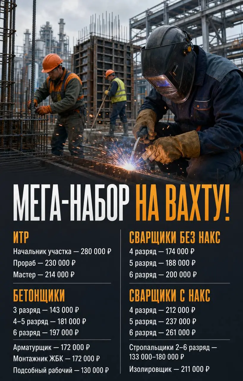 1️⃣НАЧАЛЬНИК УЧАСТКА,
2️⃣ПРОРАБ,
3️⃣МАСТЕР,
4️⃣БЕТОНЩИК,
5️⃣АРМАТУРЩИК,
6️⃣МОНТАЖНИК ЖБК,
7️⃣ПОДСОБНЫЙ РАБОЧИЙ,
8️⃣СВАРЩИК,
9️⃣СТРОПАЛЬЩИК,
🔟ИЗОЛИРОВЩИК
Прямой работодатель
• Сосновый Бор, Ленинградск... | Сетка — социальная сеть от hh.ru