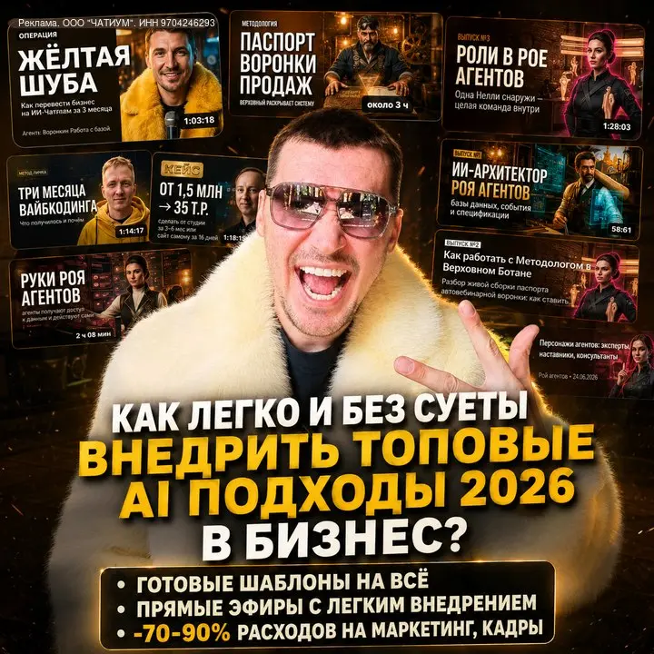 10 обязательных ИИ внедрений в бизнес 2026
В центре внимания авторский канал, где Вадим (собственник компании с 1млрд | Сетка — социальная сеть от hh.ru