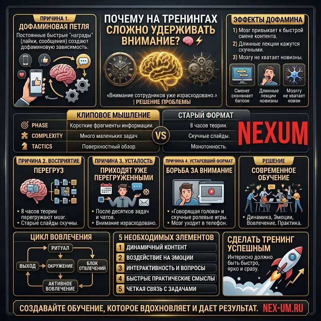 📱 Почему на обычных тренингах так сложно удерживать внимание? 🧠⚡️
Проблема не в том, что люди «ленивые» или «не хотят учиться» | Сетка — социальная сеть от hh.ru