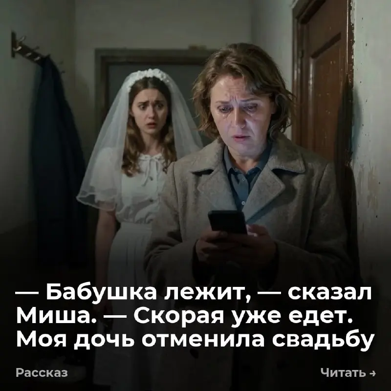 — Бабушка лежит, — сказал Миша. — Скорая уже едет. Моя дочь отменила свадьбу
— Бабушка лежит, — сказал Миша в трубку. — Скорая едет. Я уронила телефон на диван и стала натягивать куртку | Сетка — социальная сеть от hh.ru