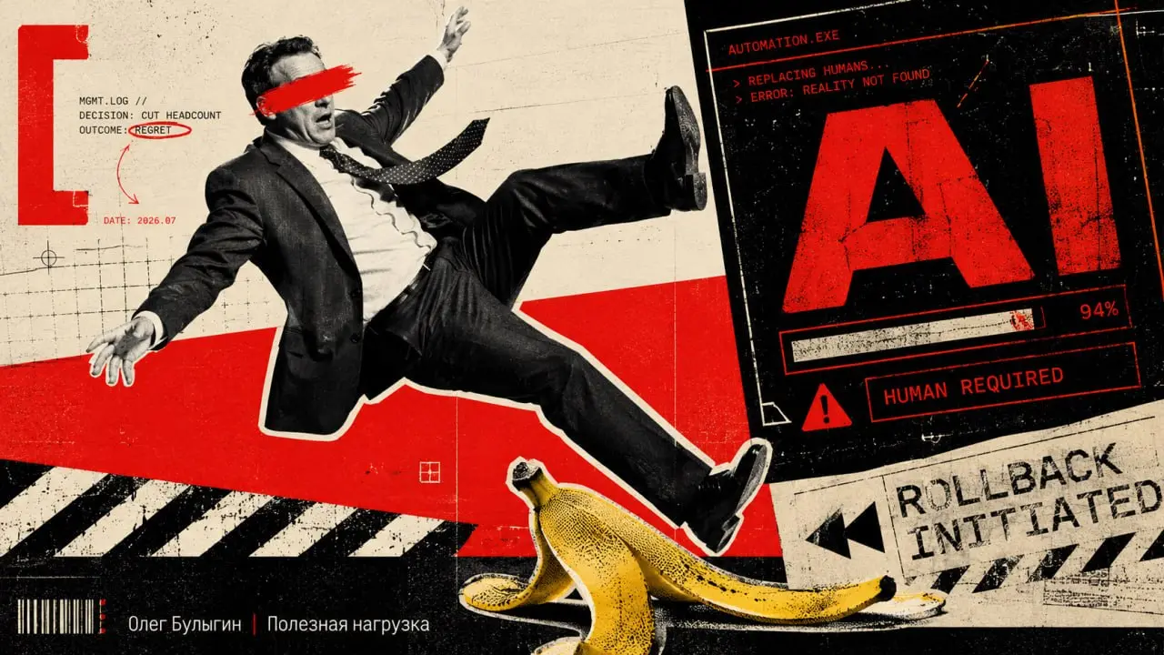 Эффективные менеджеры поскользнулись на ИИ 🍌
Новость, которую можно было легко предсказать: компании, которые радостно увольняли людей, чтобы заменить их нейросетями ради оптимизации костов, начали ма... | Сетка — социальная сеть от hh.ru