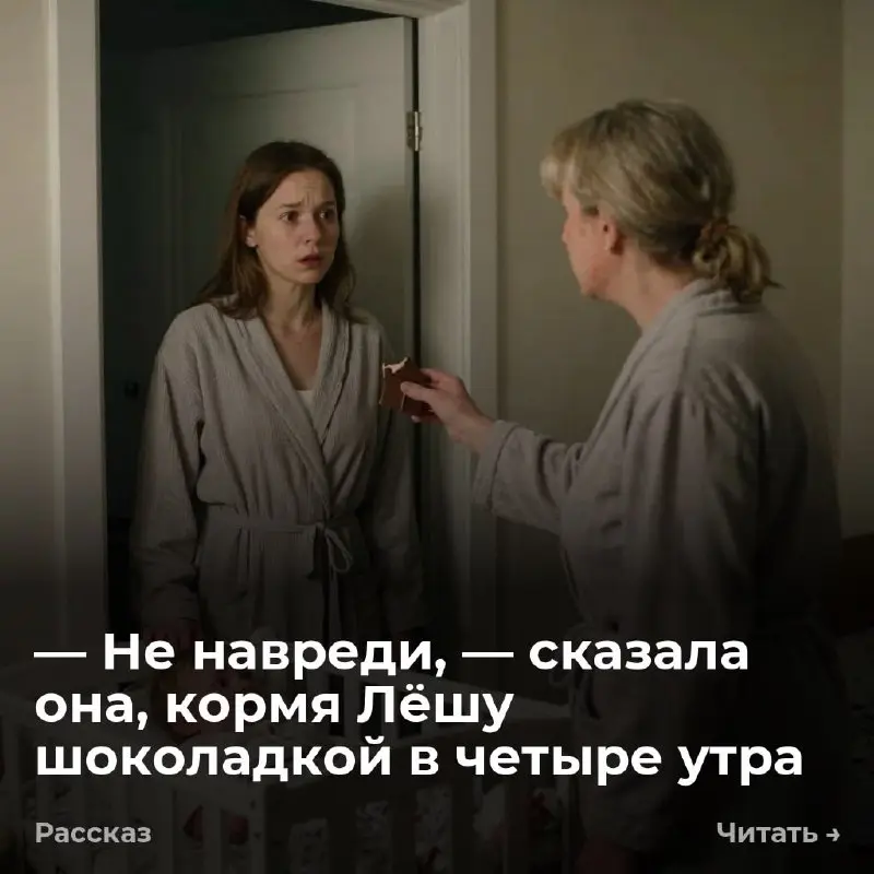 — Не навреди, — сказала она, кормя Лёшу шоколадкой в четыре утра
— Ты же сама конфеты ела в детстве, — сказала свекровь. — И ничего, выросла нормальной. Три года я не могла ей ответить | Сетка — социальная сеть от hh.ru