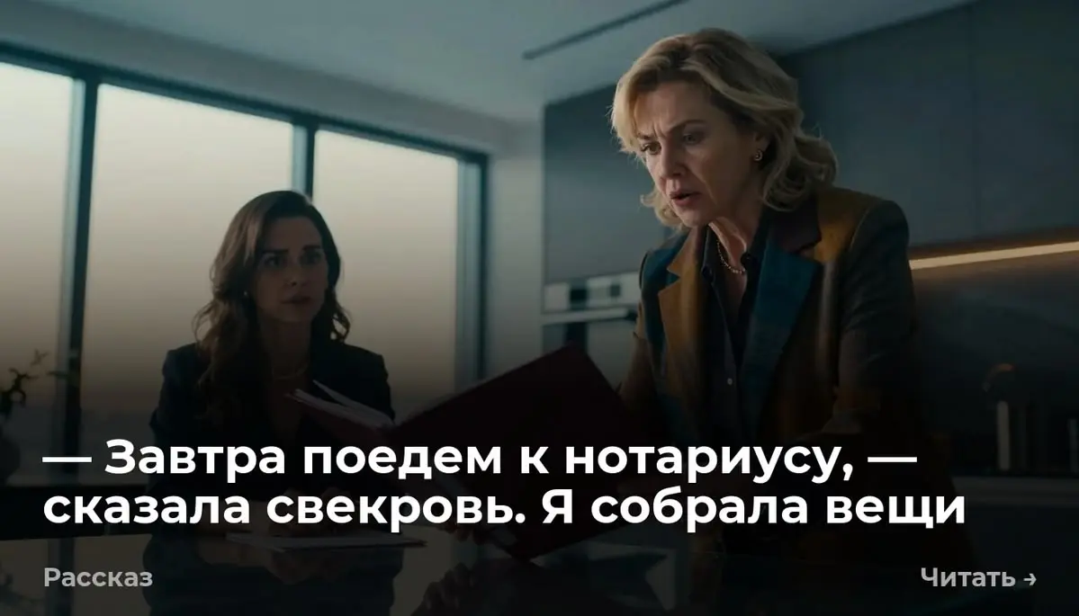 — Завтра поедем к нотариусу, — сказала свекровь. Я собрала вещи
— Завтра поедем вместе к нотариусу, — услышала я властный голос из коридора, — подпишешь документы | Сетка — социальная сеть от hh.ru