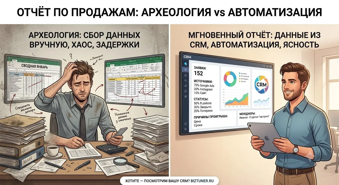 Что должно быть в отчёте по продажам
Если отчёт собирается вручную — это не отчёт, а археология. Отчёт по продажам нужен не ради красивых графиков | Сетка — социальная сеть от hh.ru