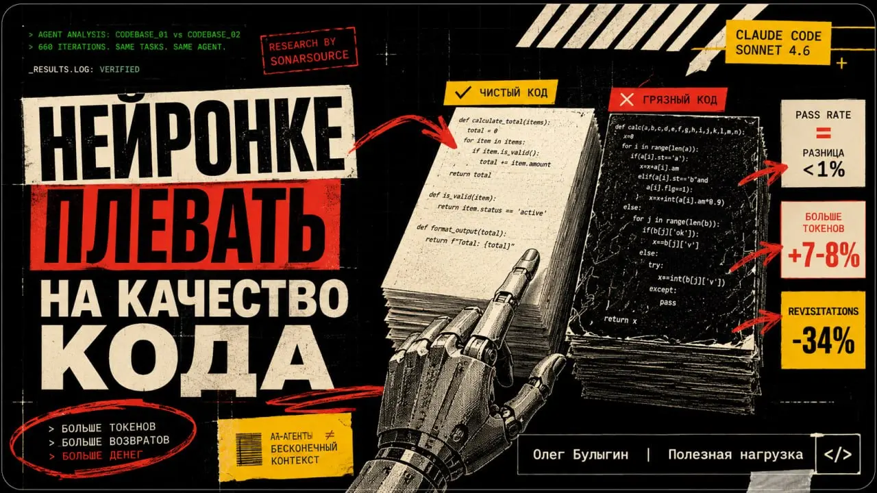 «Чистый код больше не нужен, нейронка всё равно поймёт» 🤡
Слышали эту мантру от ИИ-визионеров? Зачем париться с архитектурой, неймингом и рефакторингом, если вкинул в Claude или ChatGPT весь репозитор... | Сетка — социальная сеть от hh.ru