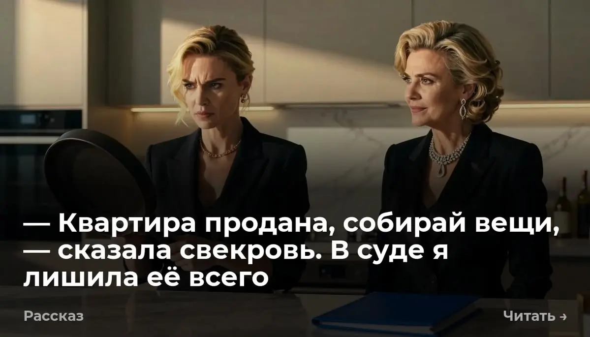 — Квартира продана, собирай вещи, — сказала свекровь. В суде я лишила её всего
— Квартира продана, собирай вещи, — Тамара бросила на кухонный стол тонкую пластиковую папку | Сетка — социальная сеть от hh.ru