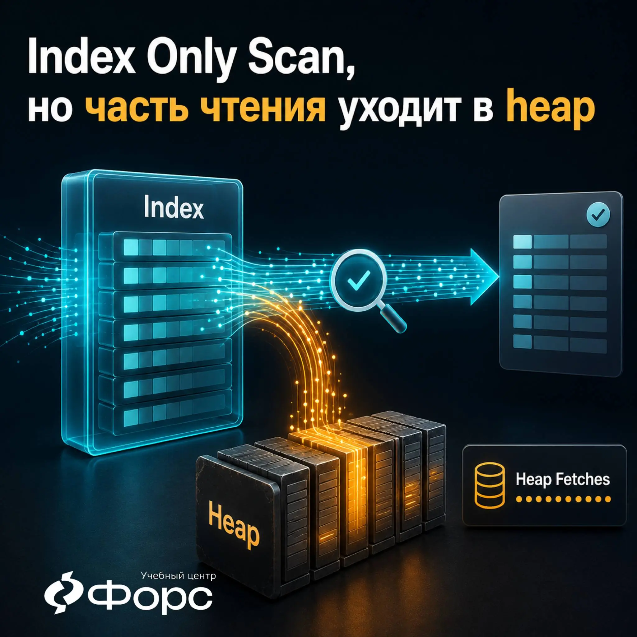 🛠️ Index Only Scan есть. А ускорения почти нет.
В фактическом плане PostgreSQL видим:
Index Only Scan .. | Сетка — социальная сеть от hh.ru