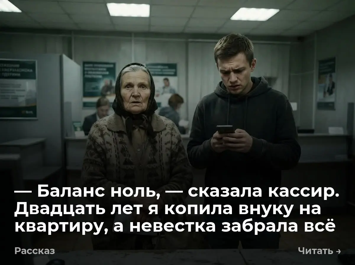 — Баланс ноль, — сказала кассир. Двадцать лет я копила внуку на квартиру, а невестка забрала всё
— Баланс счета — ноль рублей, ноль копеек, — операционистка равнодушно развернула ко мне монитор | Сетка — социальная сеть от hh.ru