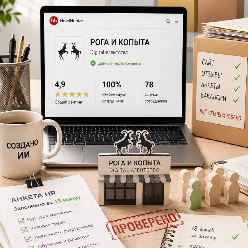📌 «Рога и Копыта» обошли Сбер и Росатом. И это не шутка
В HR-сообществе в июне случился скандал вокруг рейтинга работодателей HeadHunter | Сетка — социальная сеть от hh.ru