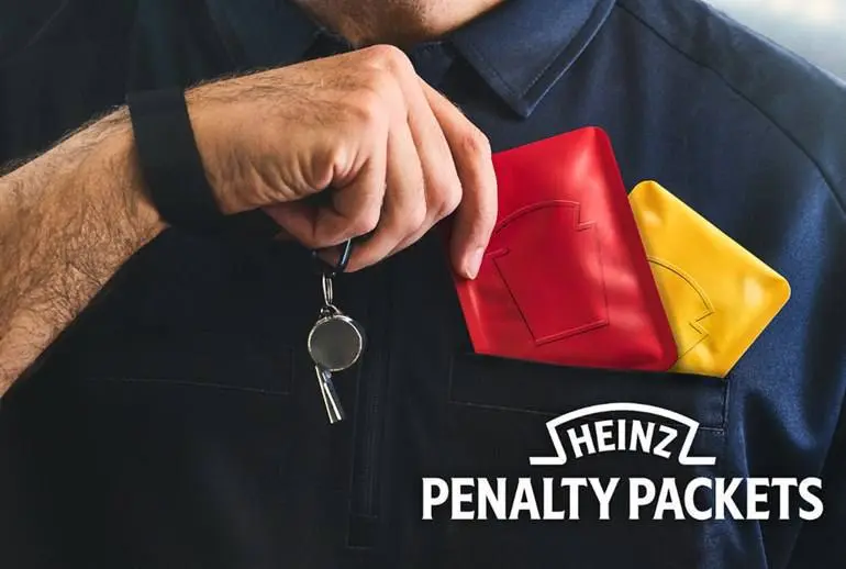 Heinz оригинально обыграл футбольную тему, превратив пакетики с кетчупом и горчицей в красную и жёлтую карточки. Теперь во время матча можно «наказать» бургер или картошку фри по всем законам футбола | Сетка — социальная сеть от hh.ru