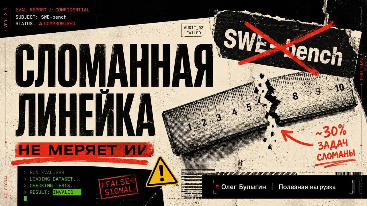 Как индустрия меряет ИИ сломанной линейкой 📐
Каждый релиз новой LLM сопровождается цветастыми графиками, где столбик с надписью SWE-bench упирается в небеса | Сетка — социальная сеть от hh.ru