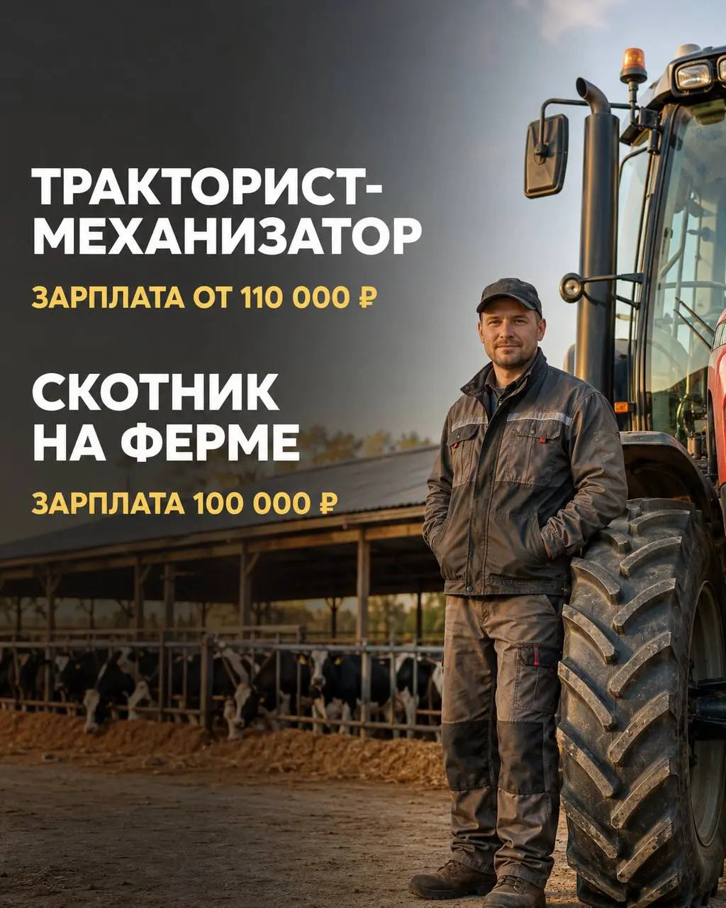 1️⃣ТРАКТОРИСТ-МЕХАНИЗАТОР,
2️⃣СКОТНИК НА ФЕРМЕ
Фермерское хозяйство
• Московская область, Озёрский район
• Другое
• +79857666164
Полное описание вакансии размещено в Телеграм и Макс | Сетка — социальная сеть от hh.ru