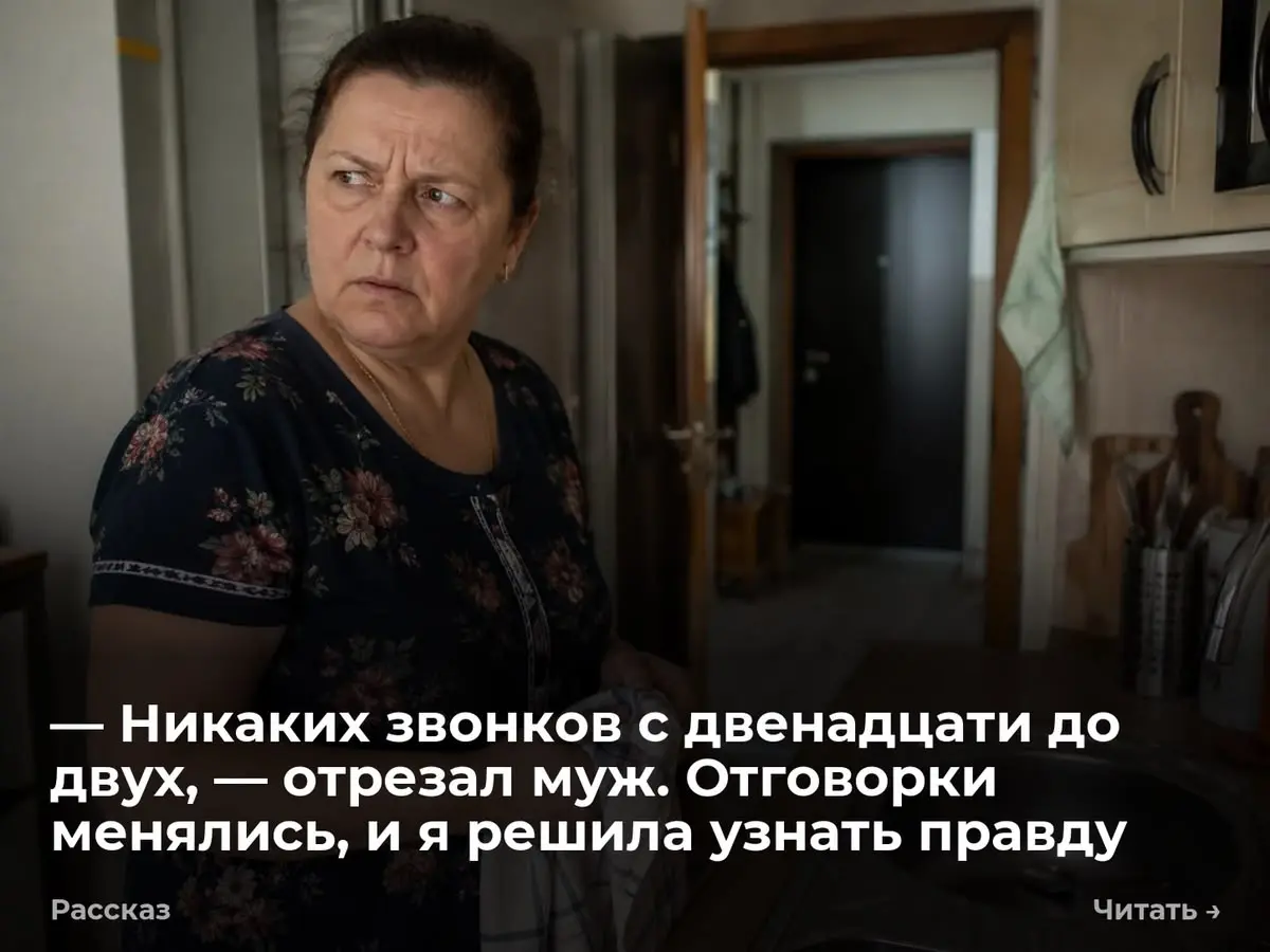 — Никаких звонков с двенадцати до двух, — отрезал муж. Отговорки менялись, и я решила узнать правду
— Никаких звонков с двенадцати до двух, — отрезал Максим. — В смысле? — я уронила ложку в раковину | Сетка — социальная сеть от hh.ru