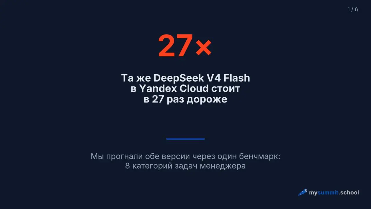 У Yandex Cloud появился каталог моделей, где DeepSeek V4 Flash доступна без ограничений: без VPN и зарубежных карт, по договору с юрлицом и с оплатой в рублях | Сетка — социальная сеть от hh.ru