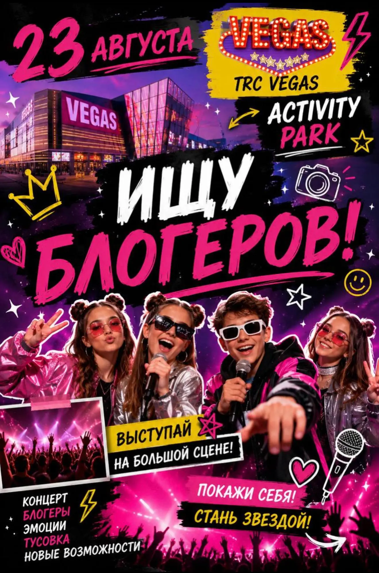 Приглашаем Артистов И блогеров на масштабный концерт с сольным Выступлением 🎤🌟
СМИ
Красная дорожка 🌷🌷🌷
Хедлайнеры мероприятия блогеры миллионники пока держатся в секрете !!
Но скоро Все расскажем 🎈 | Сетка — социальная сеть от hh.ru