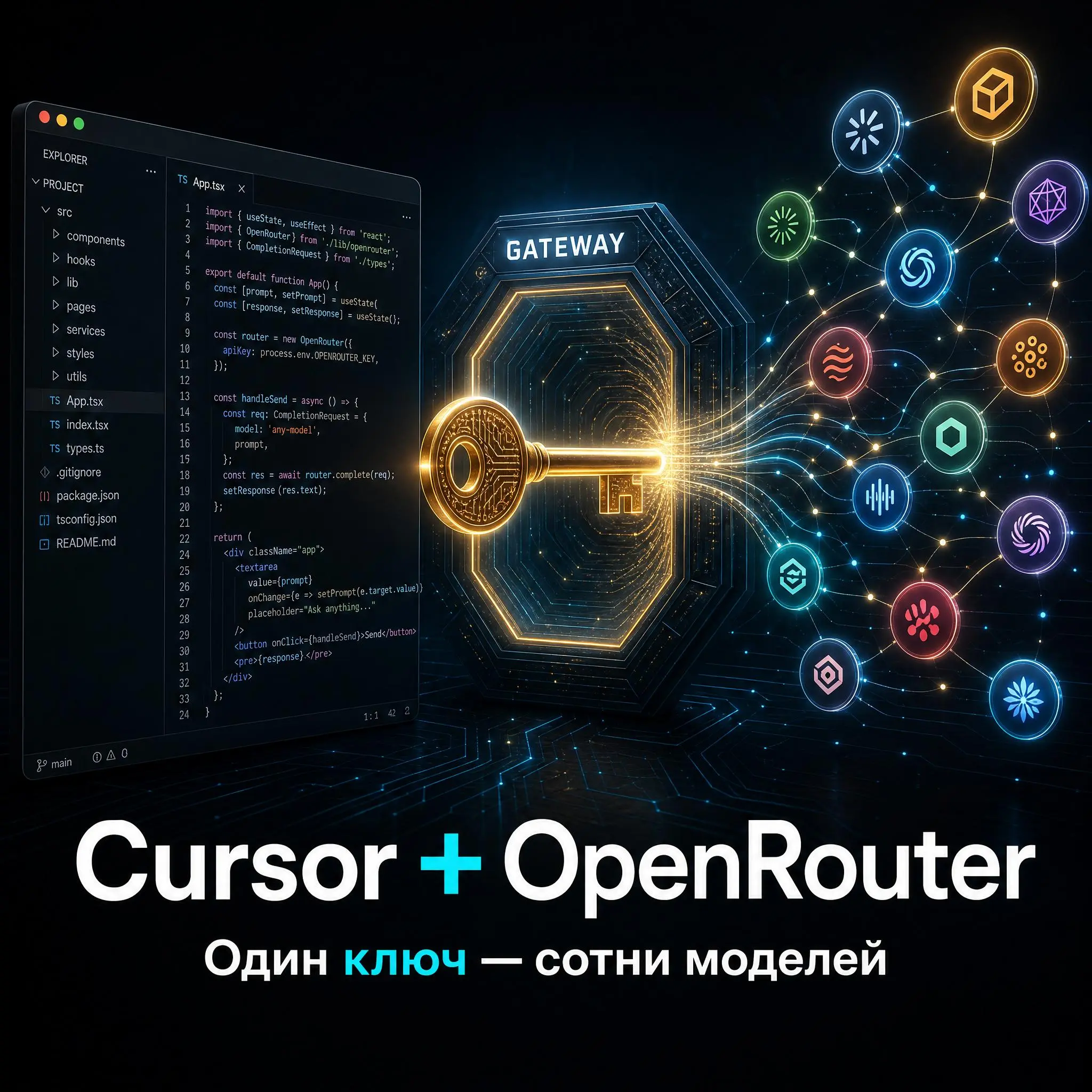 Cursor умеет больше моделей, чем показывает в списке 👀
Хочешь Claude, GPT, Kimi, DeepSeek и ещё сотню LLM —
не только «то, что встроено»?
Секрет простой:
подключаешь OpenRouter так, будто это OpenAI | Сетка — социальная сеть от hh.ru