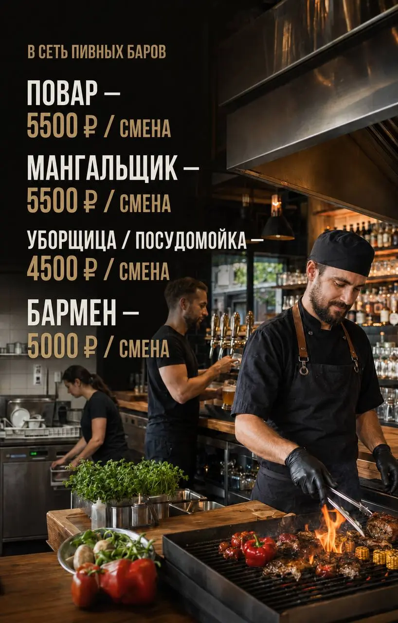 1️⃣ПОВАР,
2️⃣МАНГАЛЬЩИК,
3️⃣УБОРЩИЦА,
4️⃣ПОСУДОМОЙКА,
5️⃣БАРМЕН
Сеть пивных баров
• Станция Долгопрудная, МЦД Грачевская
• Рестораны/Кафе
• +79032432572
Полное описание вакансии размещено в Телеграм и... | Сетка — социальная сеть от hh.ru